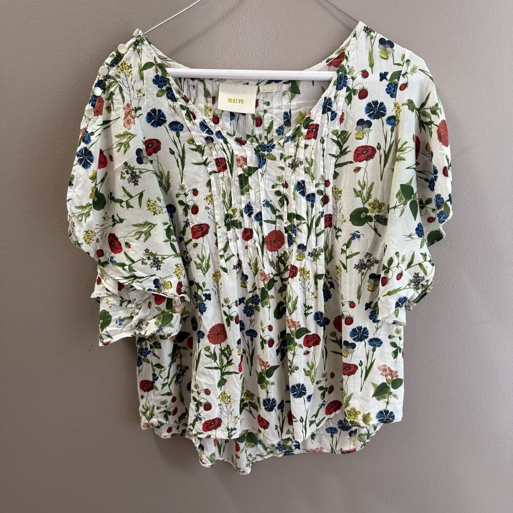 Maeve floral blouse 2 Bell Sleeve Fairy Floral Garden Boho Spring Front Pintucks